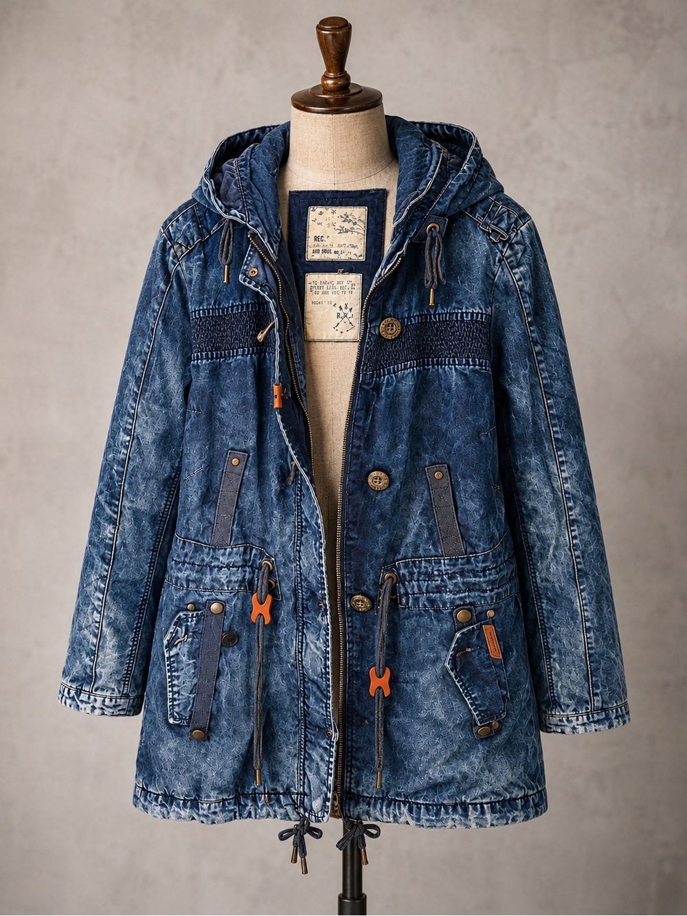 🔥 Vintage Denim Parka Jacket Khujo Western Americana Hooded Utility M-L
